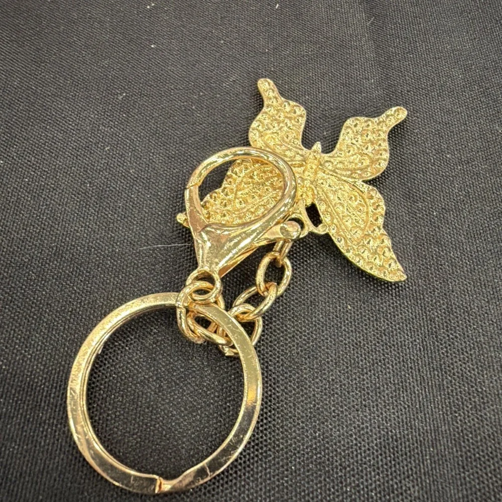 Butterfly Bows Rhinestone Key Chain Ring Charms Bling Silver Gold Butterflies